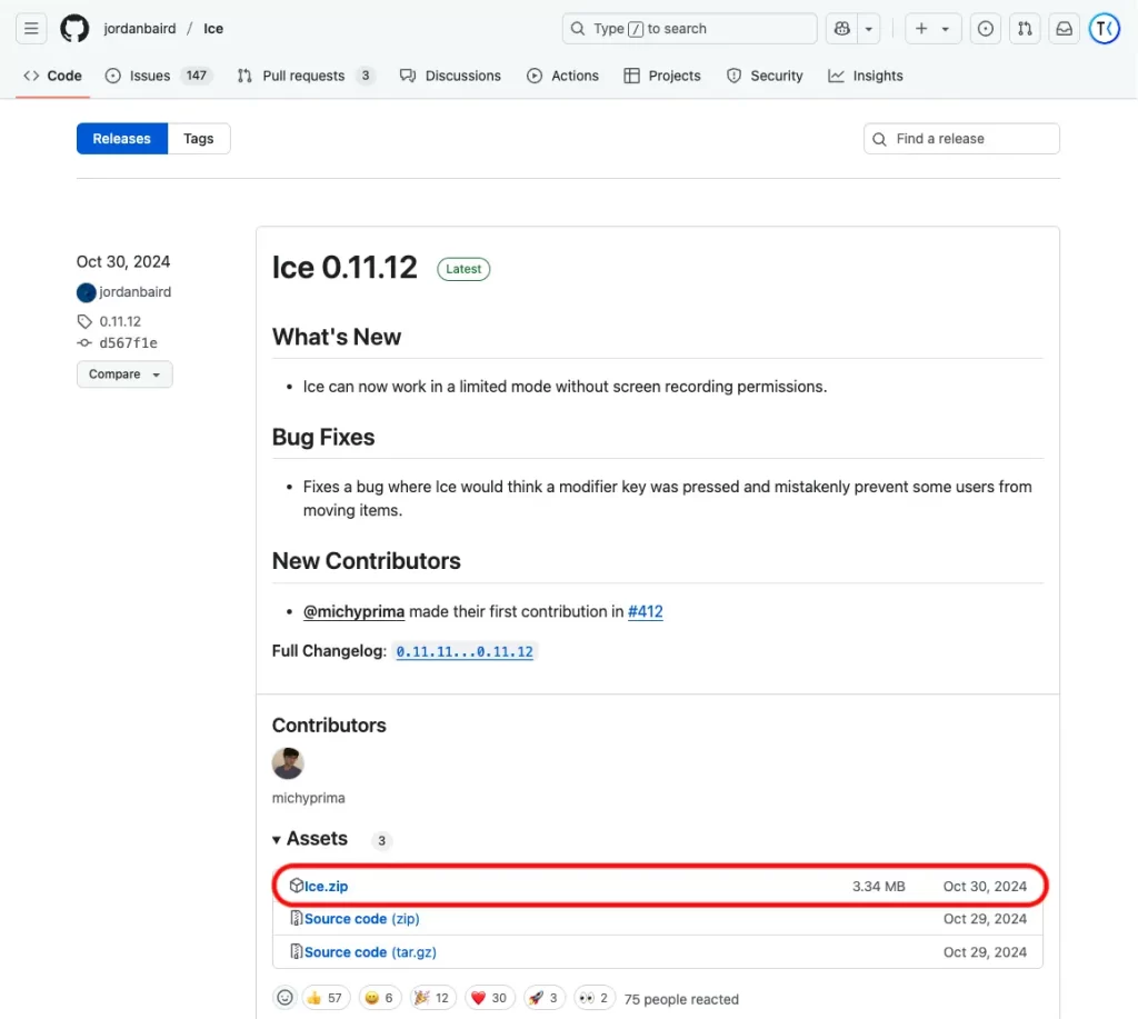 Iceのリリースページ