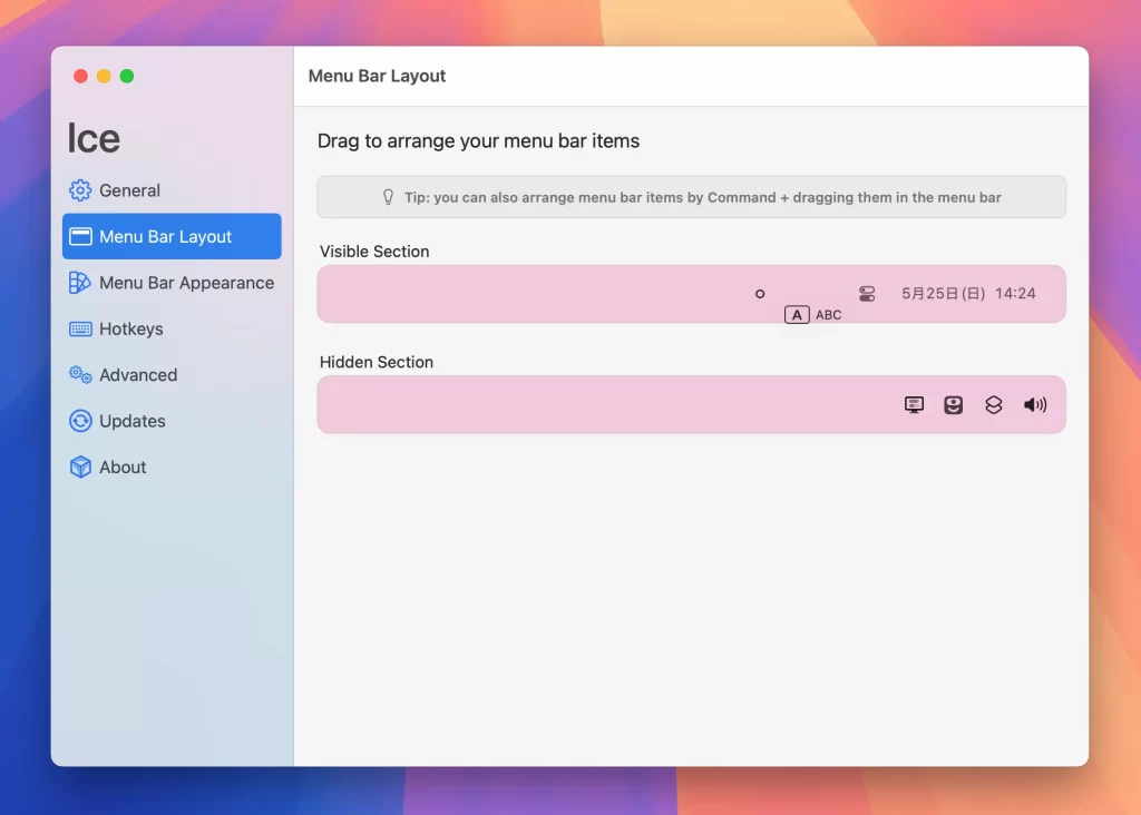 Drag to arrange your menu bar items